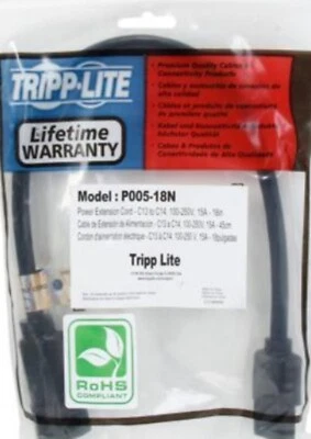 Tripp Lite P005-18N Power Cord Exten Cable C14 to C13 Heavy Duty 15A 14AWG 18" - - Image 1 of 4