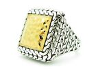 18KT GOLD STERLING SILVER UNIQUE SQUARE HAMMERED CABLE DESIGN RIGHT HAND RING