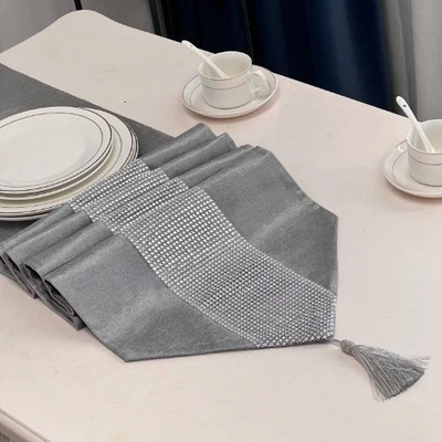 Modern Style Sparkling Velvet Dining Table Party Home Decoration Table Flag - Image 1 of 4