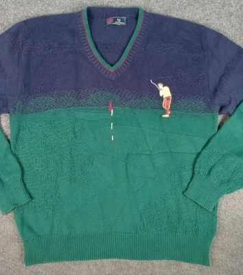 Suéter de punto grande vintage de golf Isle of Cotton para hombre hecho en EE. UU. años 90 Foto 1 de 4