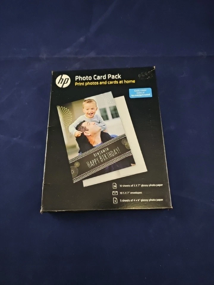 Genuine HP Photo Card Pack 10 Sheets 5 X 7 Glossy 10 New Envelopes & 5 4x6 Paper - Image 1 of 1