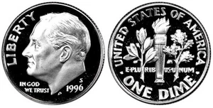 1996 S Roosevelt Dime Clad KM 195a Gem Proof From Proof Set Beautiful - Picture 1 of 1