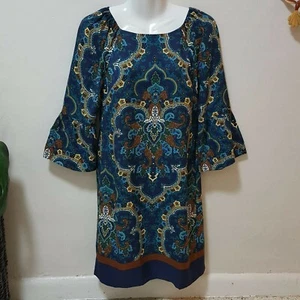 Abito donna New York Company boho paisley cambio campana svasato slv blu mandala XS - Foto 1 di 12