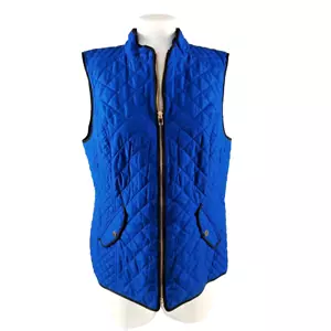 NWT CHARTER CLUB Quilted Vest Jacket LARGE(12-14) Full Zip Blue W/ Pockets - Picture 1 of 11