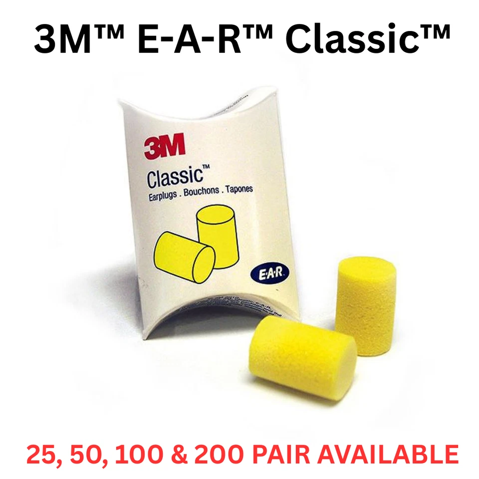 3M 310-1001 E-A-R Classic Uncorded Foam Yellow 29dB Ear Plugs (25,50,100,200) PR