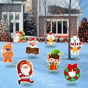 8 Pcs XMAS Christmas Yard Sign & Stakes, Santa Claus Winter Holiday Decoration - Picture 1 of 4