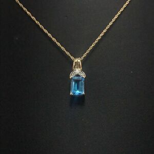 New Macy's 14k Blue Topaz Faceted Necklace 46cm Length 1.9g Weight 201102