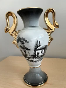 Loucarte Portugal Hand Painted Vase #1135. 11.5” Vintage Ceramic Gold Handles - Picture 1 of 9