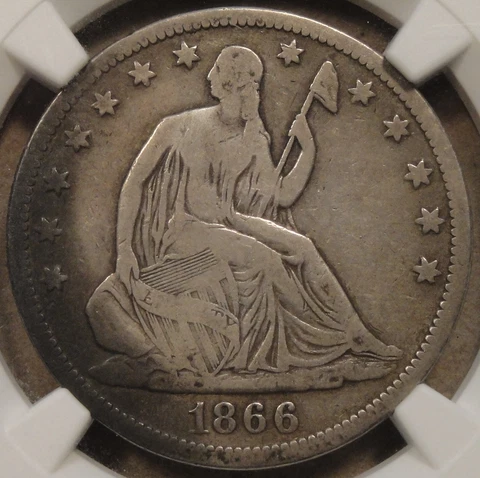 1866-S No Motto Seated Liberty Half 50c NGC Certified VG10 As Pictured Cover