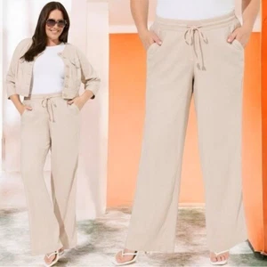 NEW Torrid Pull On Wide Leg Stretch Linen Blend High Rise Pants Size 1X (14-16) - Picture 1 of 7
