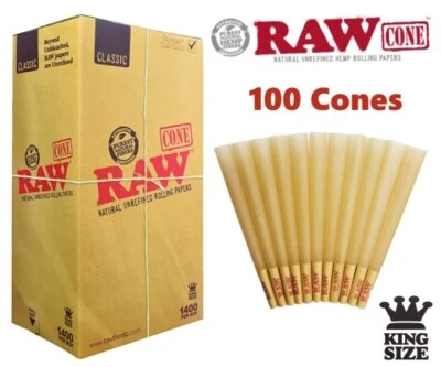 Authentic RAW Classic King Size W/Filter Tip Pre-Rolled Cones 100 Pack US - Image 1 of 4