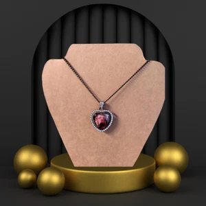 BLACK HEART DOUBLE-SIDED PHOTO PENDANT WITH RHINESTONES AND 20 inch BLACK CHAIN - Picture 1 of 5