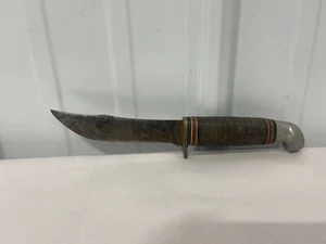 VTG WESTERN USA L66 Stacked Leather Handles Fixed Blade Knife M46 - Picture 1 of 6