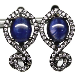 925 Plata de Ley 6x 7Mm. Zafiro Azul&Circonita Pendientes Minimolist - Imagen 1 de 4