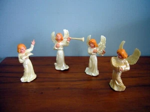4 Plastic Harp Horn Accordion Playing Red hair Angel 3" Very Vintage Rare - Picture 1 of 3