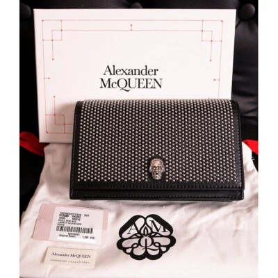 NEW $1390 ALEXANDER MCQUEEN Black STUDDED Leather SKULL Crossbody FLAP BAG NIB - Image 1 of 4