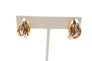 14k Yellow White Gold Omega Back Earrings - Picture 1 of 12