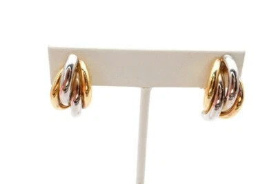 14k Yellow White Gold Omega Back Earrings - Image 1 of 4