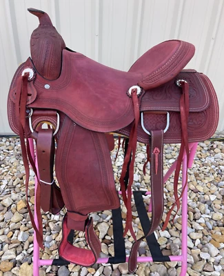 15.5” Western Ranch Saddle Full QH Bars Tooled Leather Horse Roping Tack - Image 1 of 4
