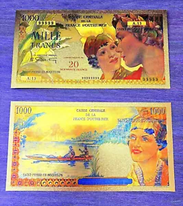 + SPM SAINT PIERRE ET MIQUELON : GOLD POLYMER BANKNOTE 20 / 1000 FRANCS 1959 + K - Picture 1 of 3