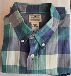 LL Bean Shirt Mens MED Blue Green Tartan Plaid Slightly Fitted Gorp 501136 - Picture 1 of 5