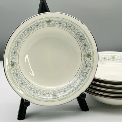 EXC+ Set of 6 NORITAKE Monteleone BOWLS Cereal Soup Salad BLUE FLORAL Platinum - image 1 of 4