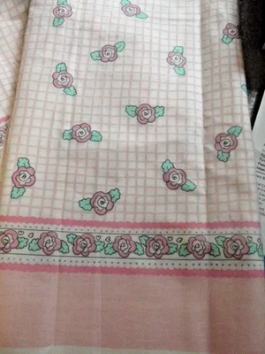 Vintage Plaid Border 8201 by Marina Daisy Kingdom  Printed in USA Pink Flowers - Image 1 of 2