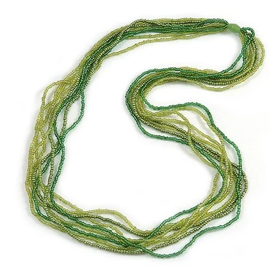 Long Multistrand Glass Bead Necklace In Shades of Green - 86cm L - Image 1 of 4