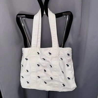 Vintage Abercrombie And Fitch  Large White Moose Canvas Tote Bag 16x17x9 - Image 1 of 4