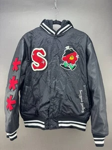 Zara Mens Black Full Zip Snap Button New Face Same Spirit Bomber Jacket Size L - Picture 1 of 5