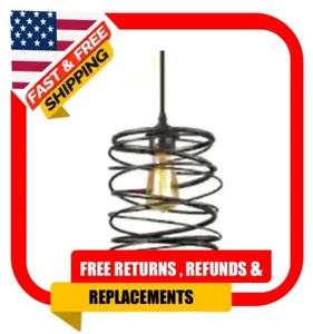 Lavie 8 in. Black Industrial Pendant Light with Spiral Iron Lantern Cage - Picture 1 of 6