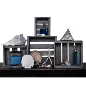 Antique Gray Wooden Crates – Set of 4 Rustic Nesting Storage Boxes for Home & De - Picture 1 of 6