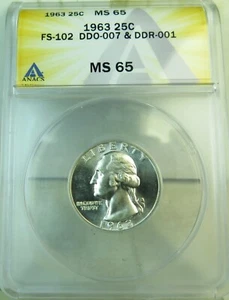 1963 Washington quarto ANACS MS65 *FS 102 DDO-007/DDR-001* BR - Foto 1 di 3