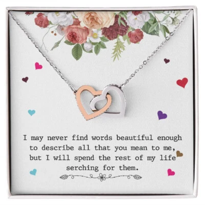 Interlink Heart WOMEN Girl Fashion Jewelry NECKLACE,Wooden Box,GIFT FOR HER - Image 1 of 4