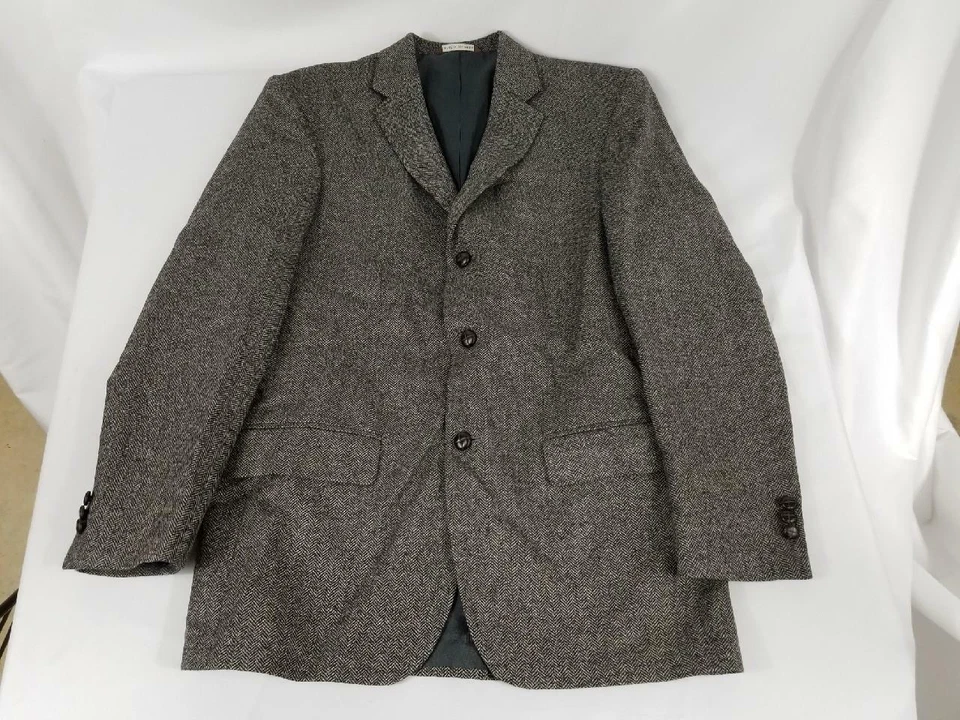 Vintage Mens Merona Blazer Jacket 100% Wool Black Gray Herringbone 40 R - Image 1 of 1