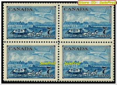 CANADA 1951 CANADIAN STAGECOACH & PLANE FV FACE 28 CENT VINTAGE MNH STAMP BLOCK - Image 1 of 2