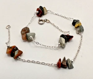 Sterling Silver .925 Natural Tones Stones 10" Anklet Ankle Bracelet - Picture 1 of 8