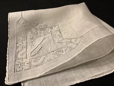 #8839🌟 Antiguo Pañuelo CORTADOR Monogamo “L” Boda Lino Artesanal Foto 1 de 4