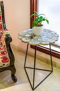12"x12" Gray Agate Stone Coffee Table Top ,Indoor Outdoor Table Top in Agate - Picture 1 of 3