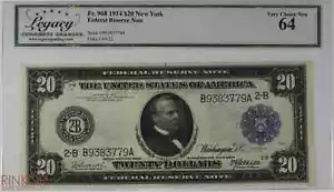1914 $20 Fr. 968 New York Federal Reserve Note LCG CU 64 - Picture 1 of 3