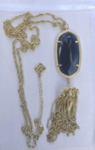  Kendra Scott Rayne  ''BLUE CATS EYE'' Gold Tone Long Pendant Tassel Necklace  - Picture 1 of 5