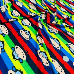 Monkey and Stripes Kids Print Stretch Fabric 60"Wide Swimsuit Spandex By TheYard - Picture 1 of 6