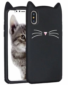 Funda protectora de silicona de goma suave para iPhone XS MAX (6,5") orejas de bigote negro - Imagen 1 de 6