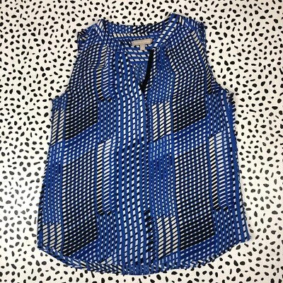 Blusa BANANA REPUBLIC feminina azul preta gola V sem mangas MÉDIA - Imagem 1 de 4