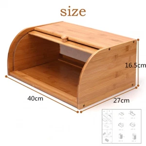 Wooden Bread Bin one Layer Box Slide Roll Top Food Storage Rack Home Kitchen UK - Picture 1 of 11