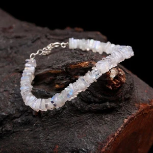 Natural Moonstone Heishi Beads Chakra Healing Flashy Beaded Bracelet/Anklet 7"