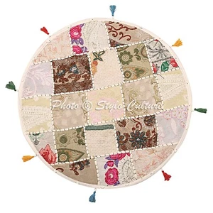 22 in Vintage Chairpad White Round Vintage Patchwork Floor Pillow Case Décor - Picture 1 of 6