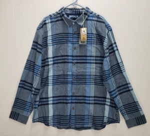 Prana Shirt Mens 2XL Flannel Plaid Delaney Long Sleeve Button Up Blue $78 NEW - Picture 1 of 6