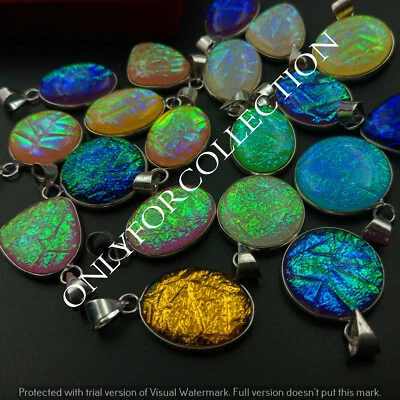 Precioso lote de 10 piezas colgantes con bisel enchapado en plata de ley 925 con piedras preciosas de vidrio dicroico Foto 1 de 4