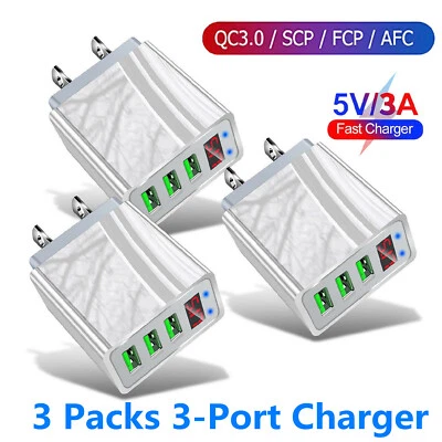 3x Blanco EE. UU. 4 Puertos Carga Rápida QC 3.0 USB Hub Cargador de Pared Adaptador de Corriente Foto 1 de 4
